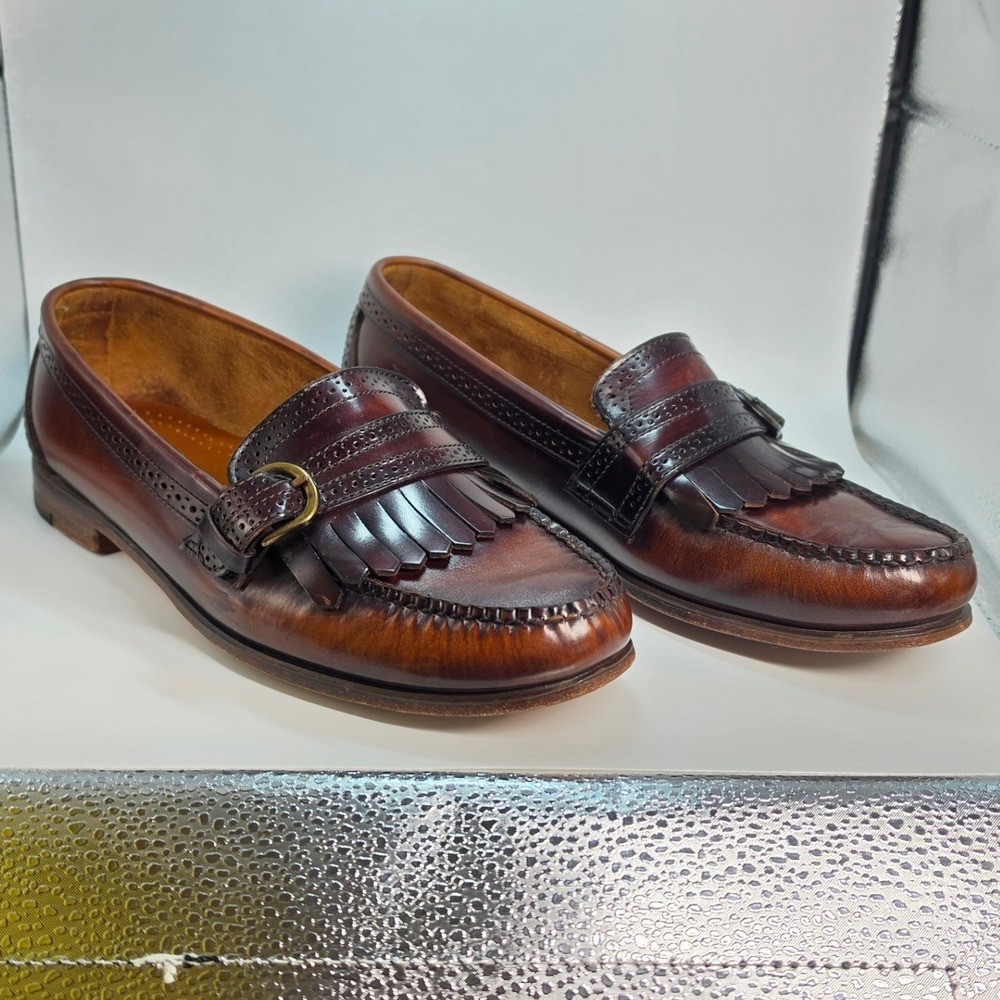 Cole Haan Mens Burgundy Leather Kiltie Monk Strap Wingtip Loafers Made in USA 8 - Picture 11 of 11